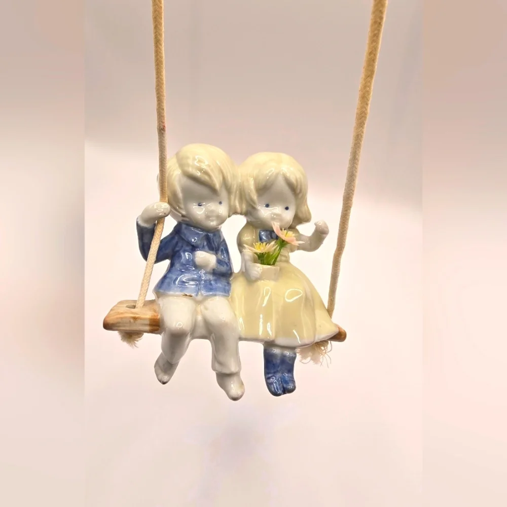 Vintage Japan Porcelain Figurine of Children on Swing